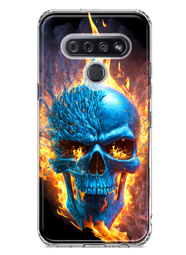 LG K51 Blue Flaming Skull Burning Fire Double Layer Phone Case Cover