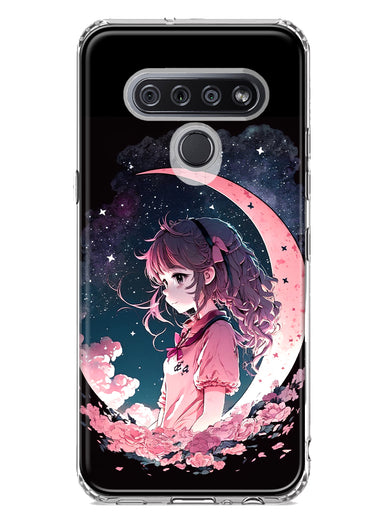 LG K51 Kawaii Manga Pink Cherry Blossom Dreaming Moon Girl Hybrid Protective Phone Case Cover