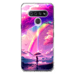 LG Stylo 6 Kawaii Manga Pink Cherry Blossom Japanese Rainbow Girl Hybrid Protective Phone Case Cover