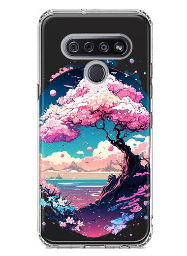 LG K51 Kawaii Manga Pink Cherry Blossom Japanese Sky Floral Ocean Hybrid Protective Phone Case Cover