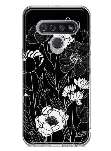 LG K51 Line Drawing Art White Floral Flowers Hybrid Protective Phone Case Cover