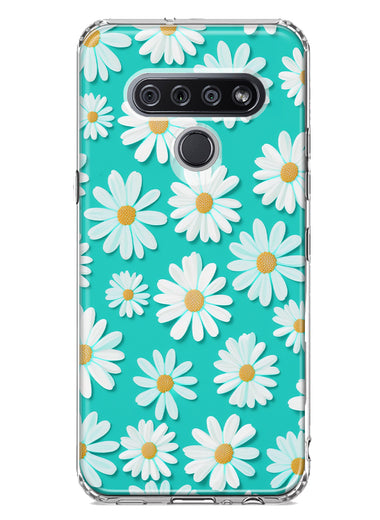LG K51 Turquoise Teal White Daisies Cute Daisy Polka Dots Double Layer Phone Case Cover