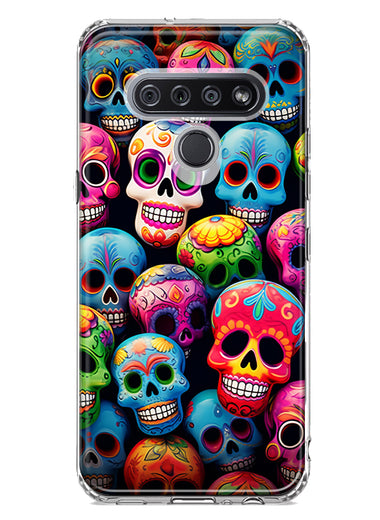 LG K51 Halloween Spooky Colorful Day of the Dead Skulls Hybrid Protective Phone Case Cover