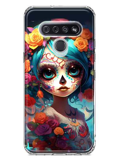 LG K51 Halloween Spooky Colorful Day of the Dead Skull Girl Hybrid Protective Phone Case Cover