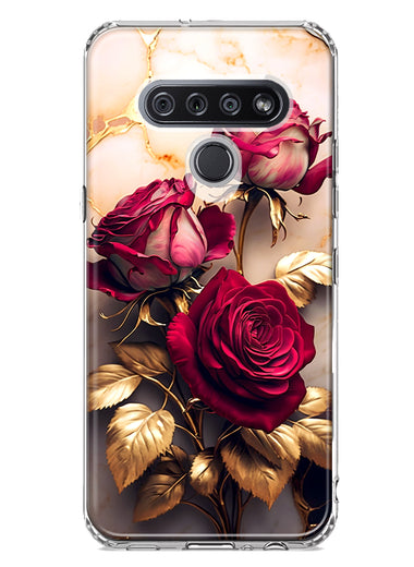 LG K51 Romantic Elegant Gold Marble Red Roses Double Layer Phone Case Cover