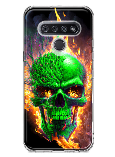 LG K51 Green Flaming Skull Burning Fire Double Layer Phone Case Cover