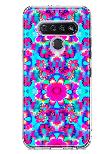LG K51 Pink Blue Vintage Hippie Tie Dye Flowers Hybrid Protective Phone Case Cover