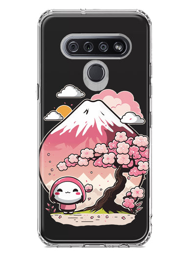 LG K51 Kawaii Manga Pink Cherry Blossom Fuji Mountain Mochi Girl Hybrid Protective Phone Case Cover