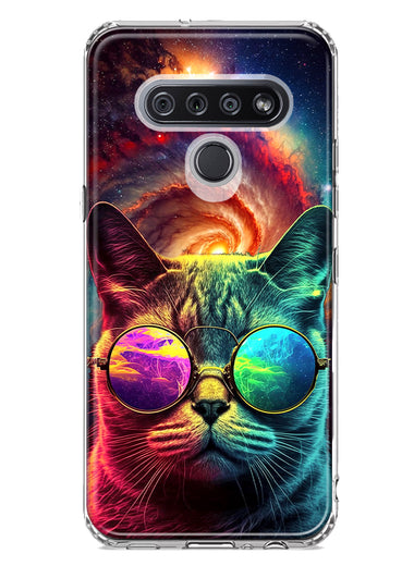 LG K51 Neon Rainbow Galaxy Cat Hybrid Protective Phone Case Cover