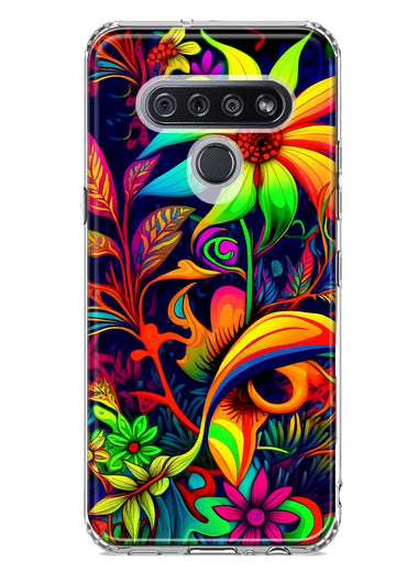 LG Stylo 6 Neon Rainbow Psychedelic Trippy Hippie Daisy Flowers Hybrid Protective Phone Case Cover