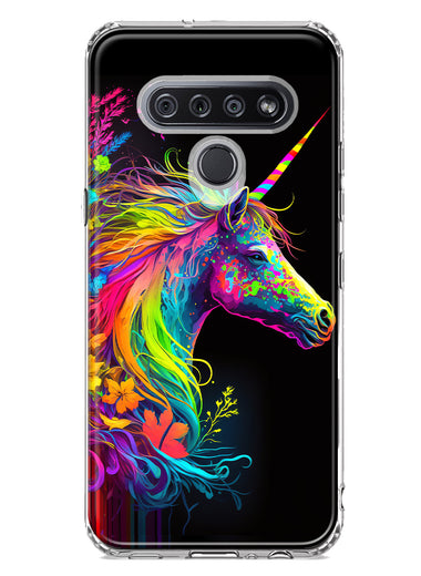 LG K51 Neon Rainbow Glow Unicorn Floral Hybrid Protective Phone Case Cover