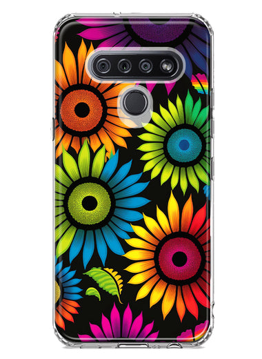LG K51 Neon Rainbow Glow Sunflowers Colorful Floral Pink Purple Double Layer Phone Case Cover