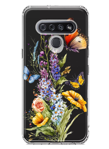 LG K51 Yellow Purple Spring Flowers Butterflies Floral Hybrid Protective Phone Case Cover