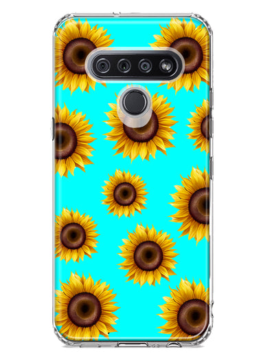 LG K51 Yellow Sunflowers Polkadot on Turquoise Teal Double Layer Phone Case Cover