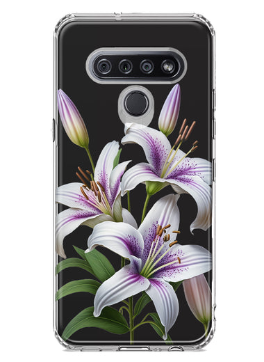 LG K51 White Lavender Lily Purple Flowers Floral Hybrid Protective Phone Case Cover