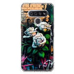 LG K51 White Roses Graffiti Wall Art Painting Hybrid Protective Phone Case Cover