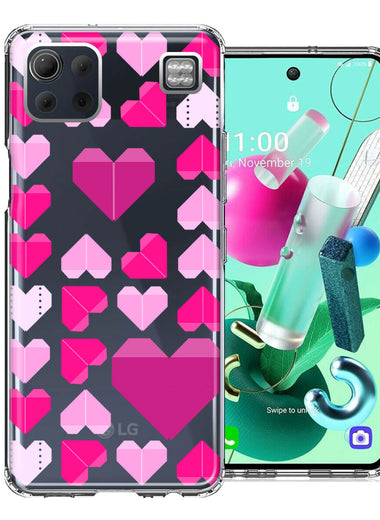 LG K92 Pink Purple Origami Valentine's Day Polkadot Hearts Design Double Layer Phone Case Cover