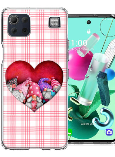 LG K92 Valentine's Day Garden Gnomes Heart Love Pink Plaid Double Layer Phone Case Cover