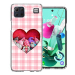 LG K92 Valentine's Day Garden Gnomes Heart Love Pink Plaid Double Layer Phone Case Cover