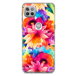 Motorola Moto One 5G Watercolor Paint Summer Rainbow Flowers Bouquet Bloom Floral Hybrid Protective Phone Case Cover