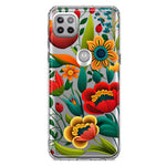 Motorola Moto One 5G Colorful Red Orange Folk Style Floral Vibrant Spring Flowers Hybrid Protective Phone Case Cover