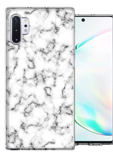 Samsung Galaxy Note 10 Plus White Grey Marble Design Double Layer Phone Case Cover
