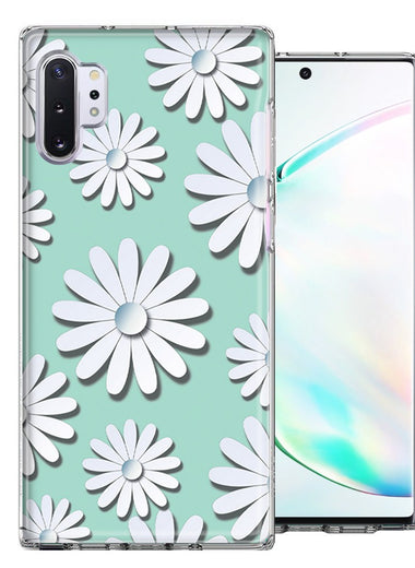 Samsung Galaxy Note 10 White Teal Daisies Design Double Layer Phone Case Cover