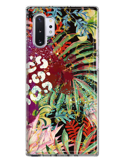 Samsung Galaxy Note 10 Leopard Tropical Flowers Vacation Dreams Hibiscus Floral Hybrid Protective Phone Case Cover