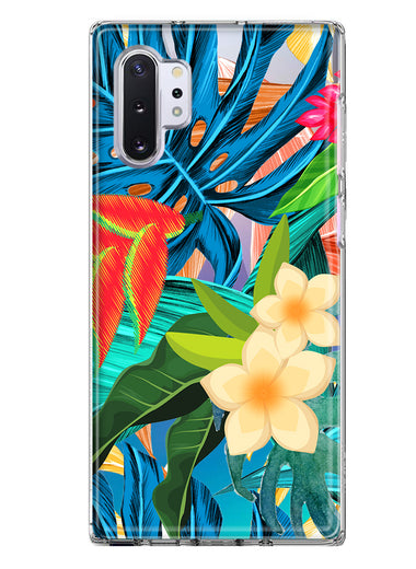 Samsung Galaxy Note 10 Plus Blue Monstera Pothos Tropical Floral Summer Flowers Hybrid Protective Phone Case Cover