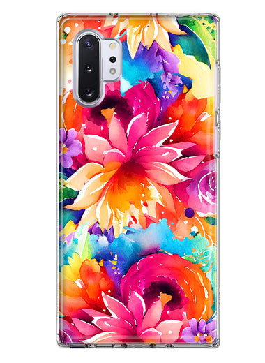 Samsung Galaxy Note 10 Plus Watercolor Paint Summer Rainbow Flowers Bouquet Bloom Floral Hybrid Protective Phone Case Cover