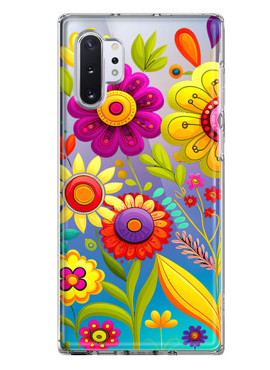 Samsung Galaxy Note 10 Plus Colorful Yellow Pink Folk Style Floral Vibrant Spring Flowers Hybrid Protective Phone Case Cover