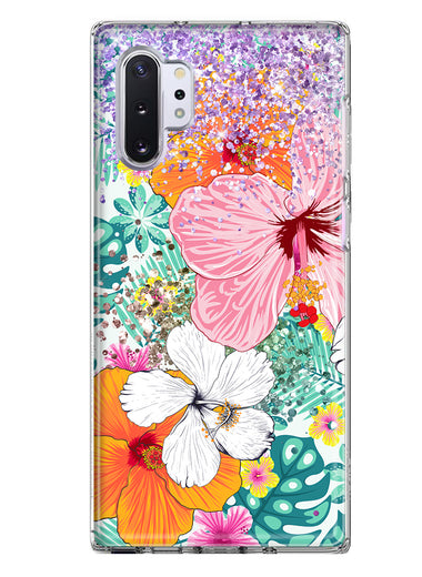 Samsung Galaxy Note 10 Hawaiian Vibes Hibiscus Flowers Monstera Vacation Summer Hybrid Protective Phone Case Cover