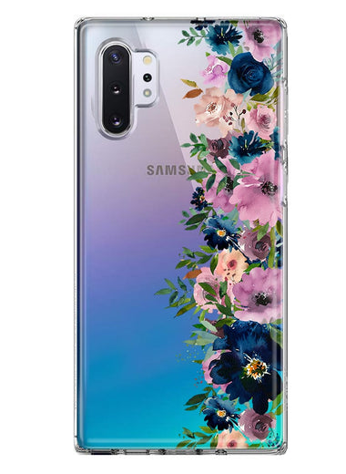 Samsung Galaxy Note 10 Plus Navy Blue Summer Watercolor Floral Classic Purple Flowers Hybrid Protective Phone Case Cover