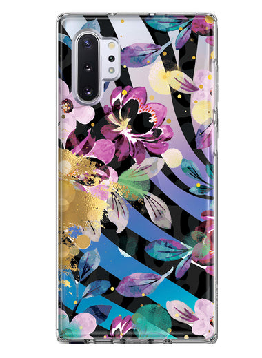 Samsung Galaxy Note 10 Zebra Stripes Tropical Flowers Purple Blue Summer Vibes Hybrid Protective Phone Case Cover