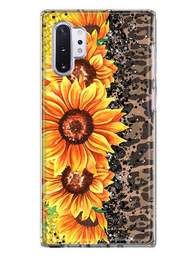 Samsung Galaxy Note 10 Yellow Summer Sunflowers Brown Leopard Honeycomb Hybrid Protective Phone Case Cover