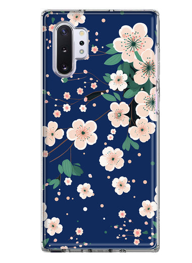 Samsung Galaxy Note 10 Kawaii Japanese Pink Cherry Blossom Navy Blue Hybrid Protective Phone Case Cover
