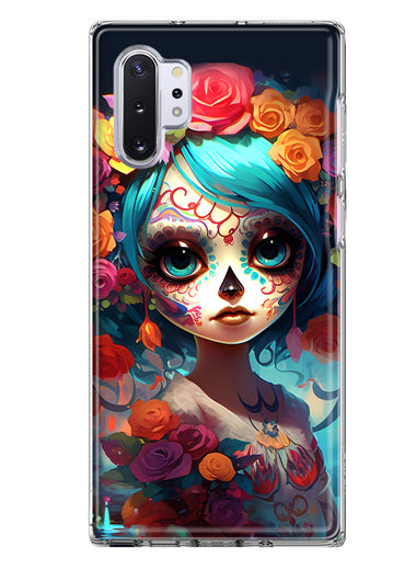 Samsung Galaxy Note 10 Plus Halloween Spooky Colorful Day of the Dead Skull Girl Hybrid Protective Phone Case Cover