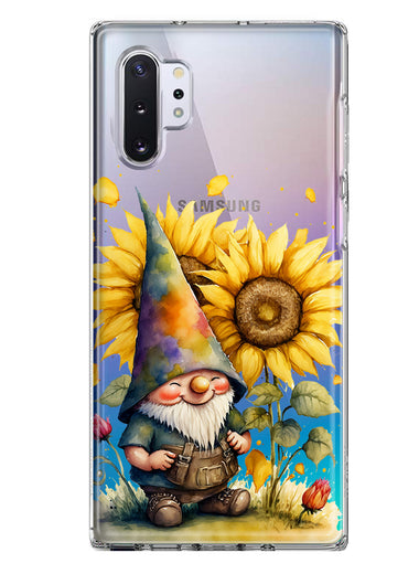 Samsung Galaxy Note 10 Cute Gnome Sunflowers Clear Hybrid Protective Phone Case Cover