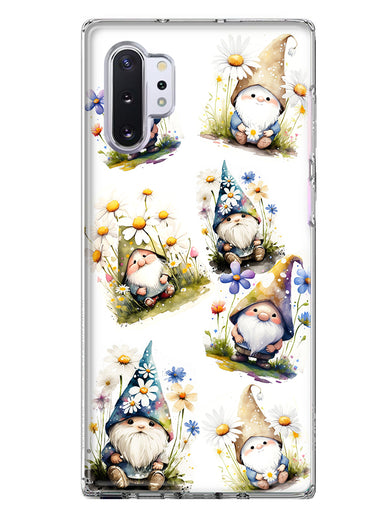 Samsung Galaxy Note 10 Cute White Blue Daisies Gnomes Hybrid Protective Phone Case Cover
