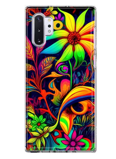 Samsung Galaxy Note 10 Neon Rainbow Psychedelic Trippy Hippie Daisy Flowers Hybrid Protective Phone Case Cover