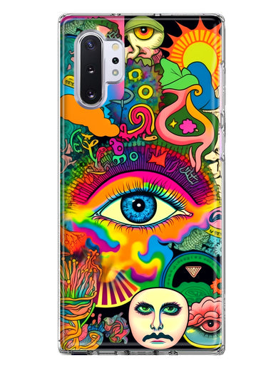 Samsung Galaxy Note 10 Neon Rainbow Psychedelic Trippy Hippie Multiple Eyes Hybrid Protective Phone Case Cover