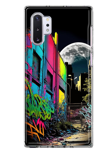 Samsung Galaxy Note 10 Urban City Full Moon Graffiti Painting Art Hybrid Protective Phone Case Cover