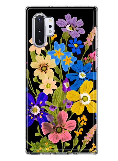 Samsung Galaxy Note 10 Plus Blue Yellow Vintage Spring Wild Flowers Floral Hybrid Protective Phone Case Cover