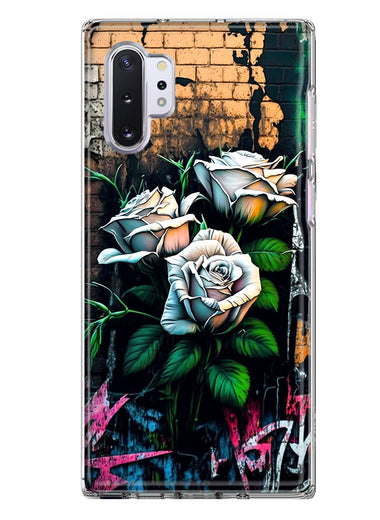 Samsung Galaxy Note 10 White Roses Graffiti Wall Art Painting Hybrid Protective Phone Case Cover