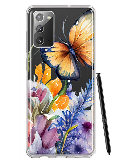 Samsung Galaxy Note 20 Spring Summer Flowers Butterfly Purple Blue Lilac Floral Hybrid Protective Phone Case Cover