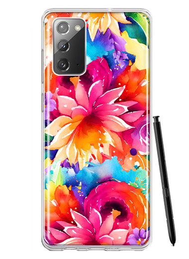 Samsung Galaxy Note 20 Watercolor Paint Summer Rainbow Flowers Bouquet Bloom Floral Hybrid Protective Phone Case Cover