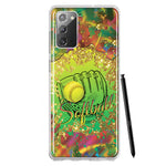 Samsung Galaxy Note 20 Love Softball Girls Glove Green Tie Dye Swirl Paint Hybrid Protective Phone Case Cover