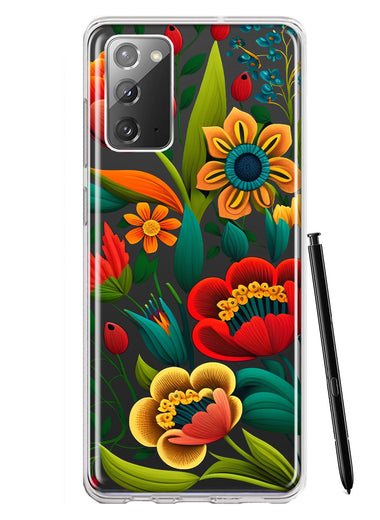 Samsung Galaxy Note 20 Colorful Red Orange Folk Style Floral Vibrant Spring Flowers Hybrid Protective Phone Case Cover