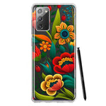 Samsung Galaxy Note 20 Colorful Red Orange Folk Style Floral Vibrant Spring Flowers Hybrid Protective Phone Case Cover