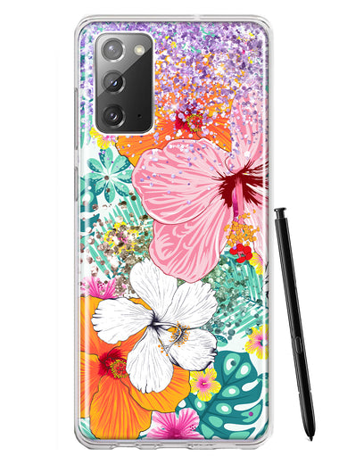 Samsung Galaxy Note 20 Hawaiian Vibes Hibiscus Flowers Monstera Vacation Summer Hybrid Protective Phone Case Cover